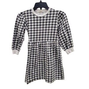 Jessica Simpson Girl's White Black Houndstooth Jersey Knit Puff Sleeve Dress S 7